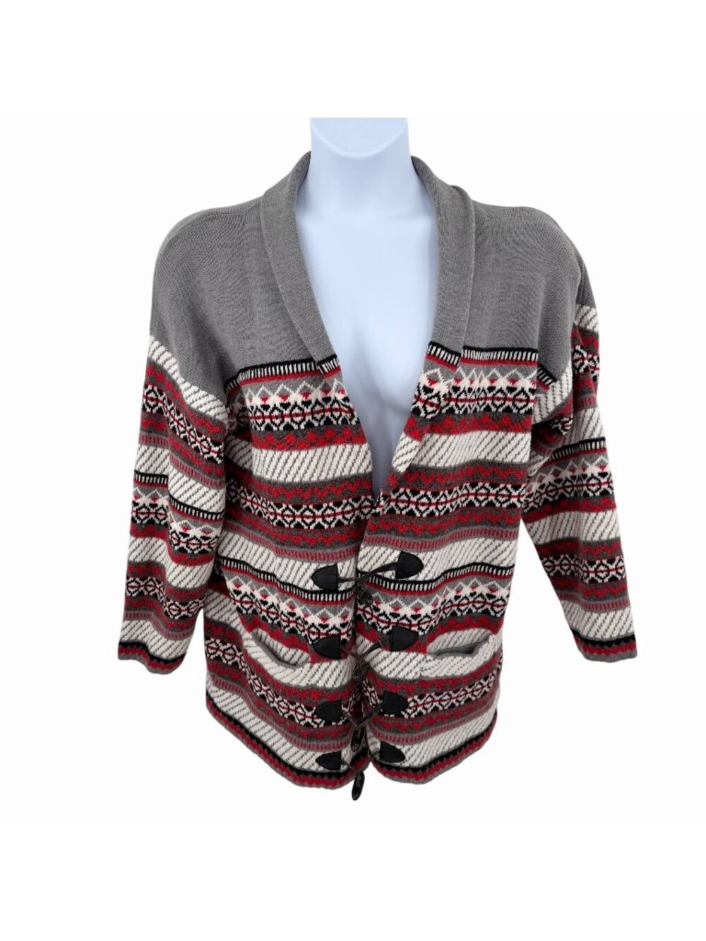 VTG PAPPAGALLO NORDIC INSP GEOMETRIC PRINT LAMBSWOOL TOGGLE CLOSURE CARDI SWTR